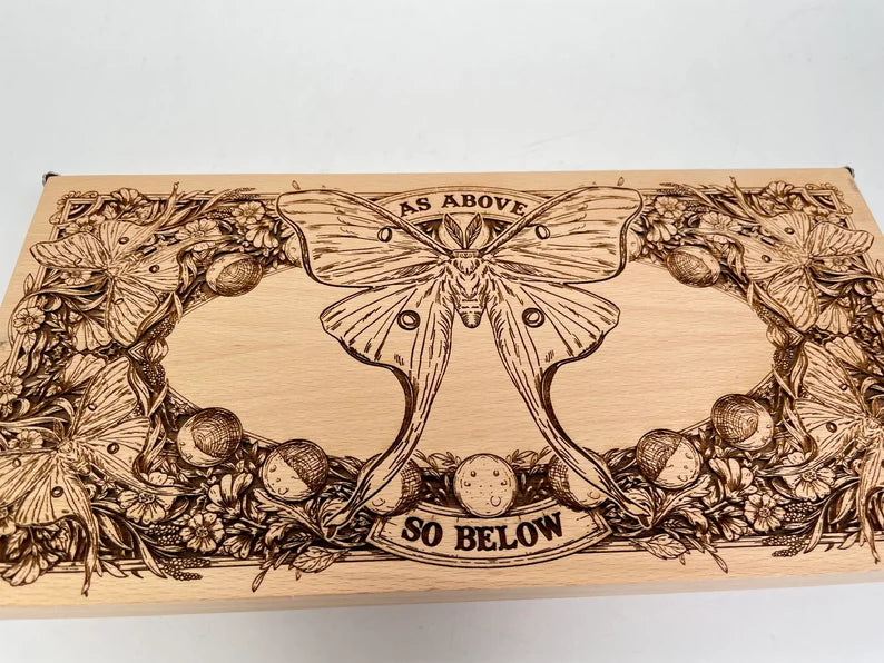 Wiccan altar table, As above so below, Wiccan decor, wooden Ritual Table, Luna moth Crystal Holder, witchcraft altar table. - Forgotten Engravings wiccan-altar-table-as-above-so-below-wiccan-