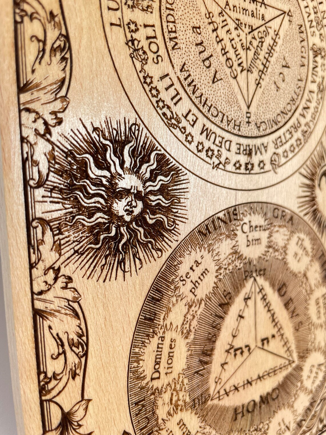 Alchemy symbols board laser engraved on wood ,occult sign ,Gothic alchemical Kabbalistic symbols ,magik art ,8.6 inch, Kabbalah art - Forgotten Engravings