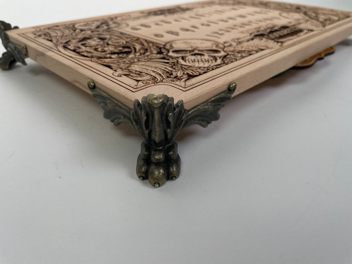 Ouija board with demons and skulls, wooden engraving Luxury edition, wood gothic skull spirit board. - Forgotten Engravings ouija-board-with-demons-and-skulls-wooden-engraving-luxury-edition-