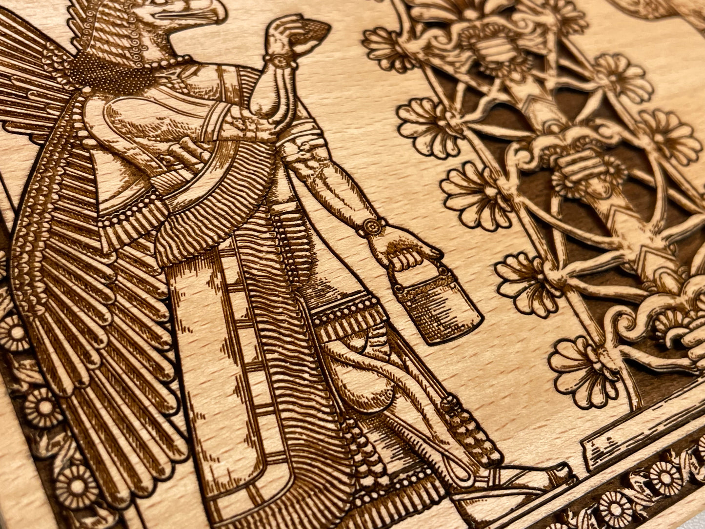 Anunnaki Winged Sumerian God Wall Art – Persian Tree of Life Engraved Wooden Board