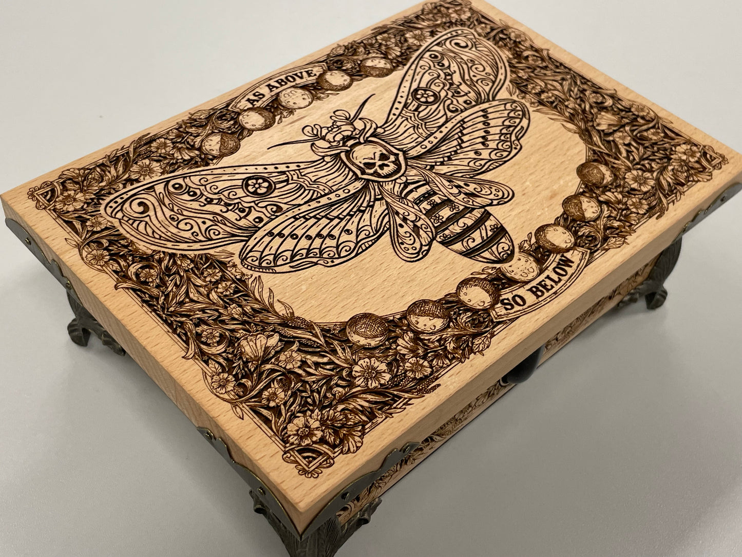 Wiccan Tarot Deck Holder Altar Box – Moth Oracle & Jewelry Storage with “As Above, So Below”