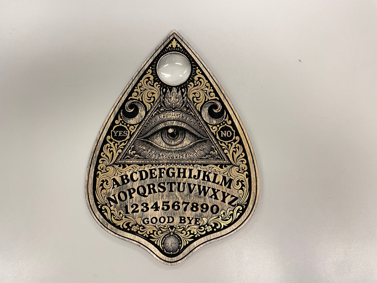 Ouija Board Planchette Wall Art Hand Painted Gold Spirit Board Wall Decor All Seeing Eye Occult Gothic Wooden Wall Hanging - Forgotten Engravings