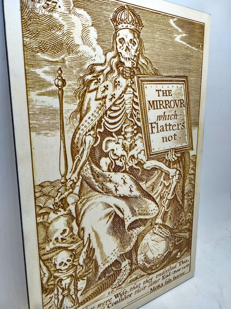 Memento mori Gothic Home Decor, Home Decor skeleton wall art, macabre Wood engraving The mirror which flatters not. - Forgotten Engravings gothic-home-decor-wall-art-decor-the-mirror-which-fl