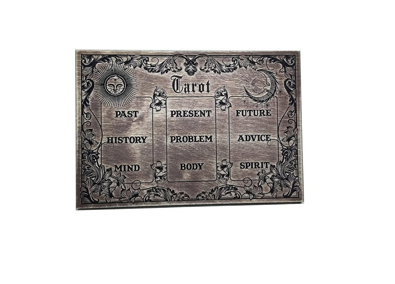 Tarot board, Original Wood Tarot reading Board For Three Card Spread board laser engraved, Tarot board engraved on wood. - Forgotten Engravings original-wood-tarot-reading-board-three-card-sp