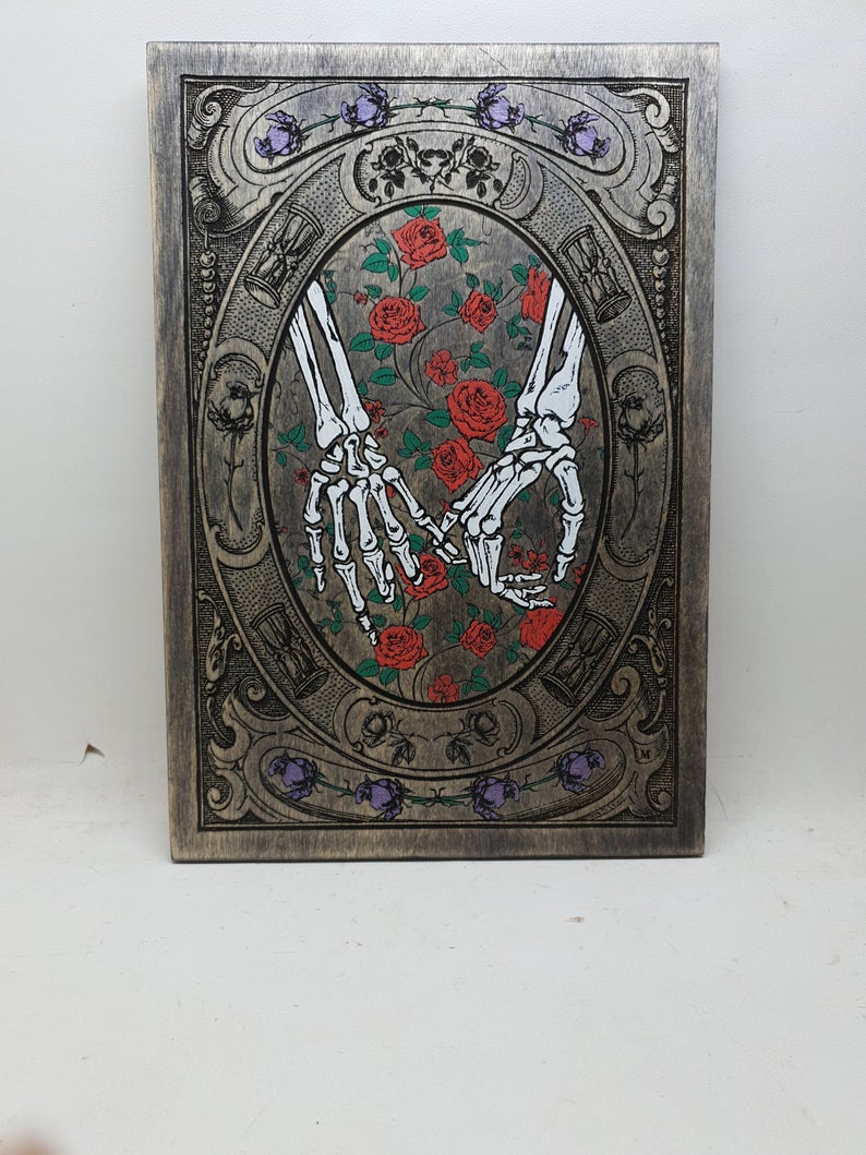 PINKY PROMISE,Gothic home decor skeleton wood Wall art decor, pinky swear, Til death do us part, wood anniversary gift, valentines day gift. - Forgotten Engravings pinky-promise-gothic-home-d