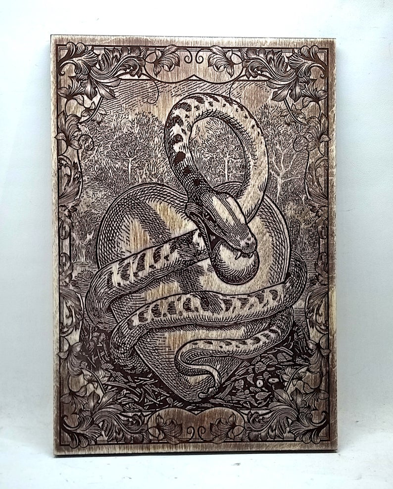 Gothic Wall Decor Wood Engraving Primordial Snake Wall Art Occult Art Macabre Art Wooden Engraving. - Forgotten Engravings gothic-wall-decor-wood-engraving-primordial-snake-wall-art-occult-ar