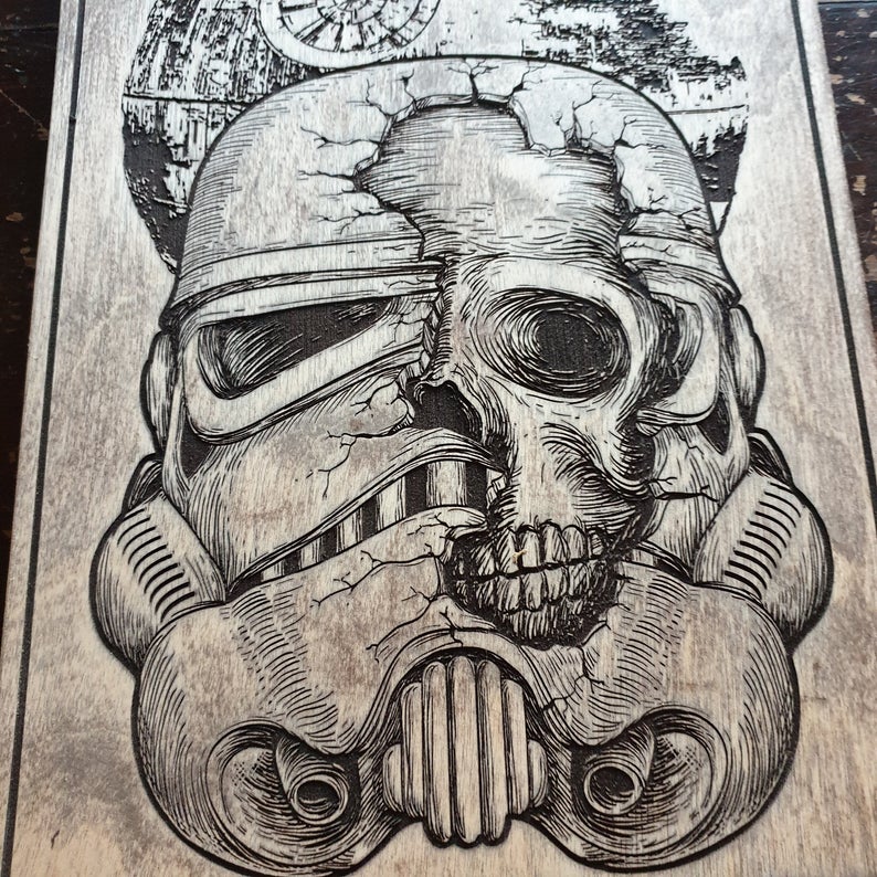 Star Wars Gift With Dead Stormtrooper Skull Gothic Home Decor Wood Wall Decor Star Wars Gift Dark Art Macabre Art Laser Engraving. - Forgotten Engravings star-wars-gift-with-dead-stormtrooper