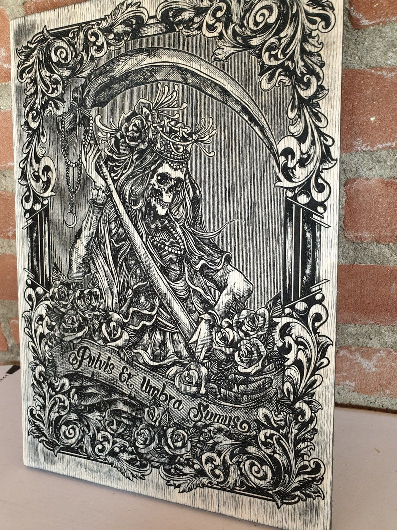 Grim reaper gothic home decor, Memento mori, skeleton art Pulvis et umbra sumus. - Forgotten Engravings woman-grim-reaper-gothic-home-decor-pulvis-et-umbra-sumus, engrave sign, gift, Home & L