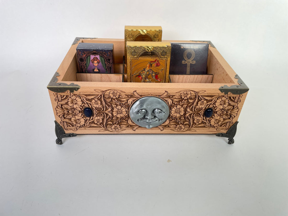 multiple  tarot deck organizer made of solid wood 