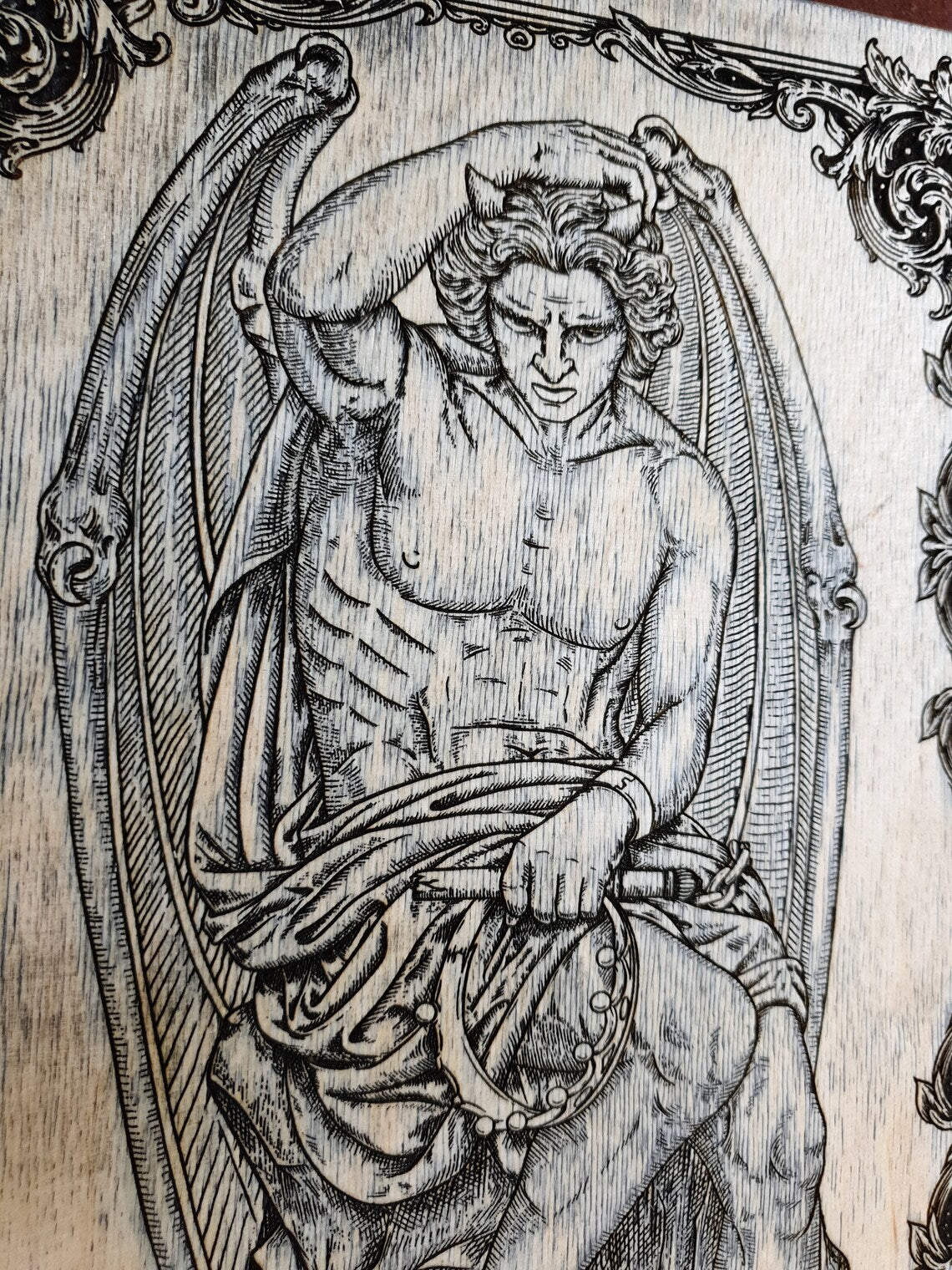 Lucifer Fallen angel gothic wall art, Lucifer decor, Lucifer art engraved on wood, Dark Art, Macabre Art, Le Génie du Mal. - Forgotten Engravings lucifer-fallen-angel-gothic-wall-art-lucifer
