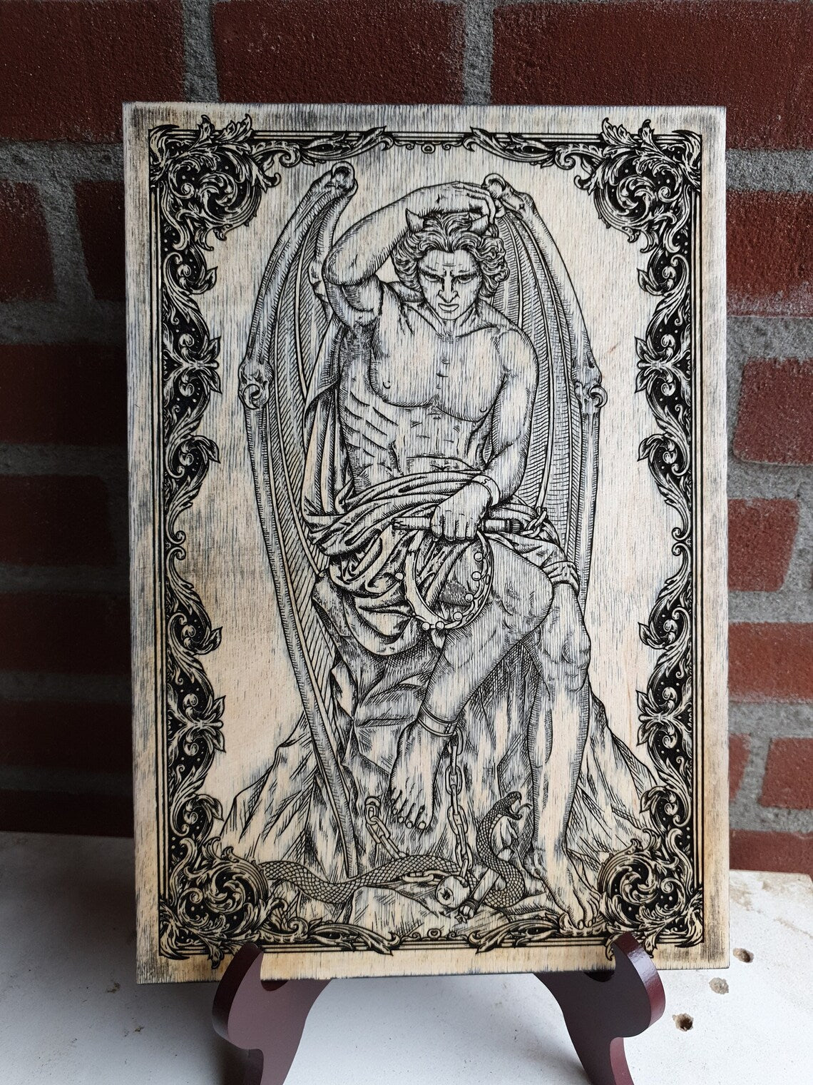 Lucifer Fallen angel gothic wall art, Lucifer decor, Lucifer art engraved on wood, Dark Art, Macabre Art, Le Génie du Mal. - Forgotten Engravings lucifer-fallen-angel-gothic-wall-art-lucifer
