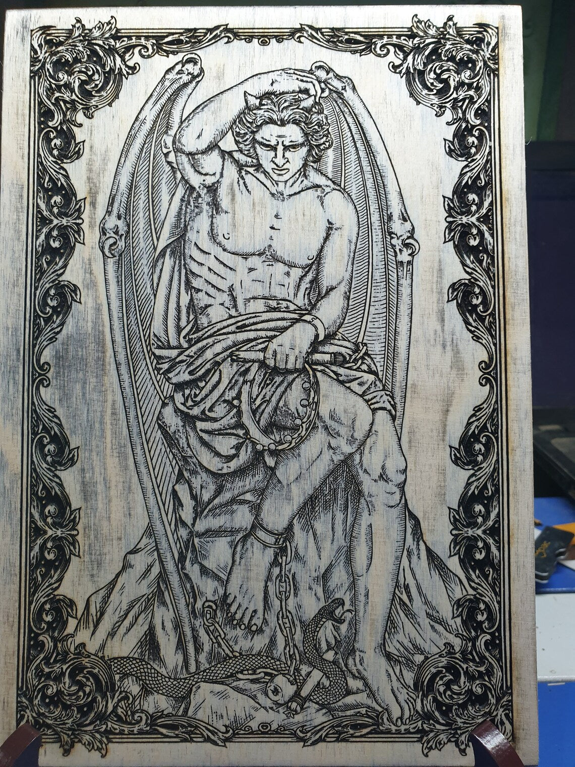 Baphomet Wall Art Engraved on Wood , Satanic Altar Decor, Lucifer
