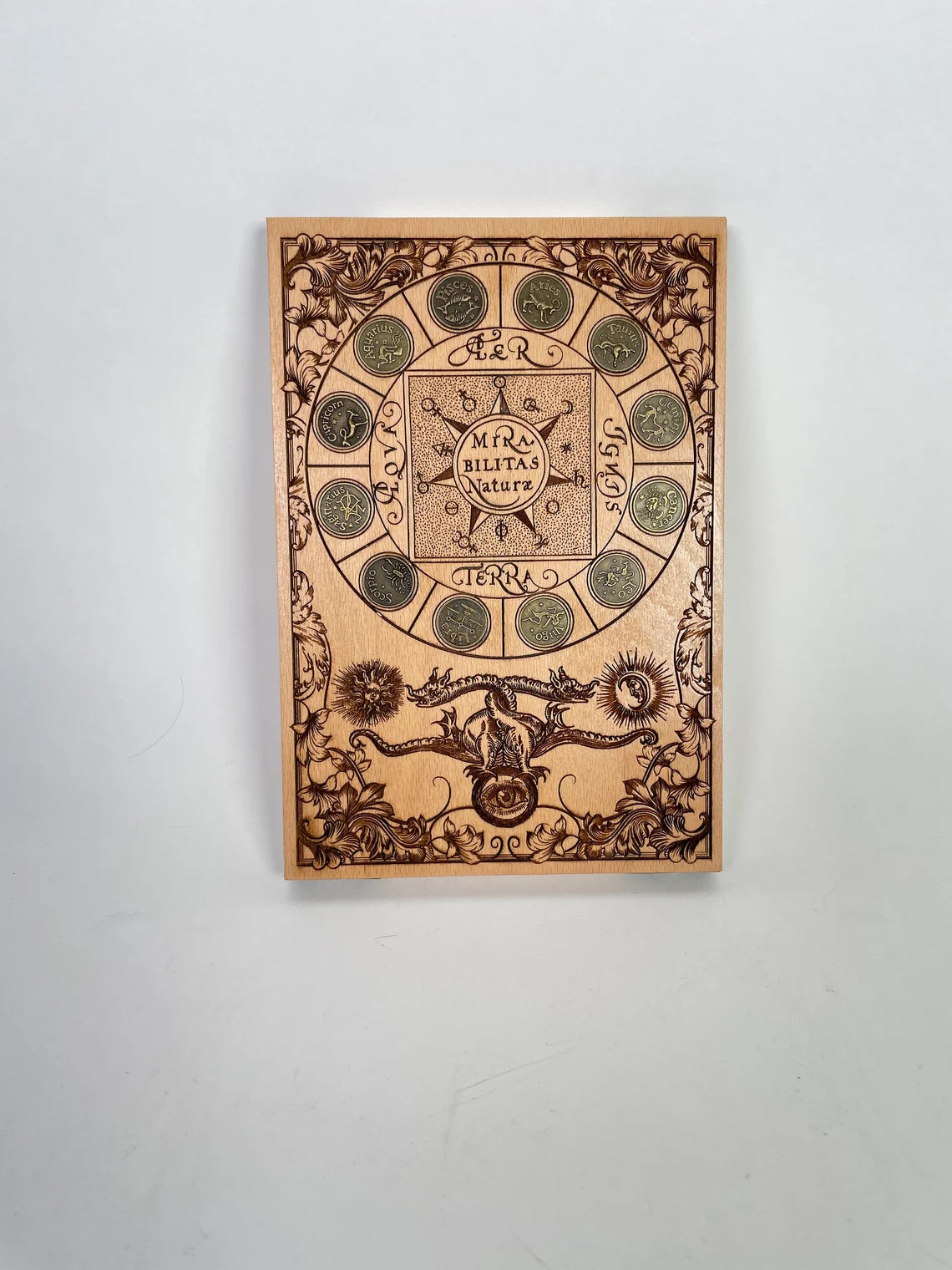 Alchemy symbols board laser engraved on wood, occult sign, Gothic alchemical Kabbalistic symbols, magics art, 8.6 inch, Kabbalah art.