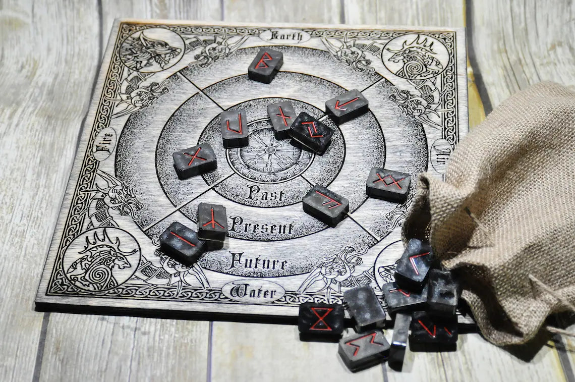 Runes casting board with celtic design, Elder Futhark Rune, viking decor.