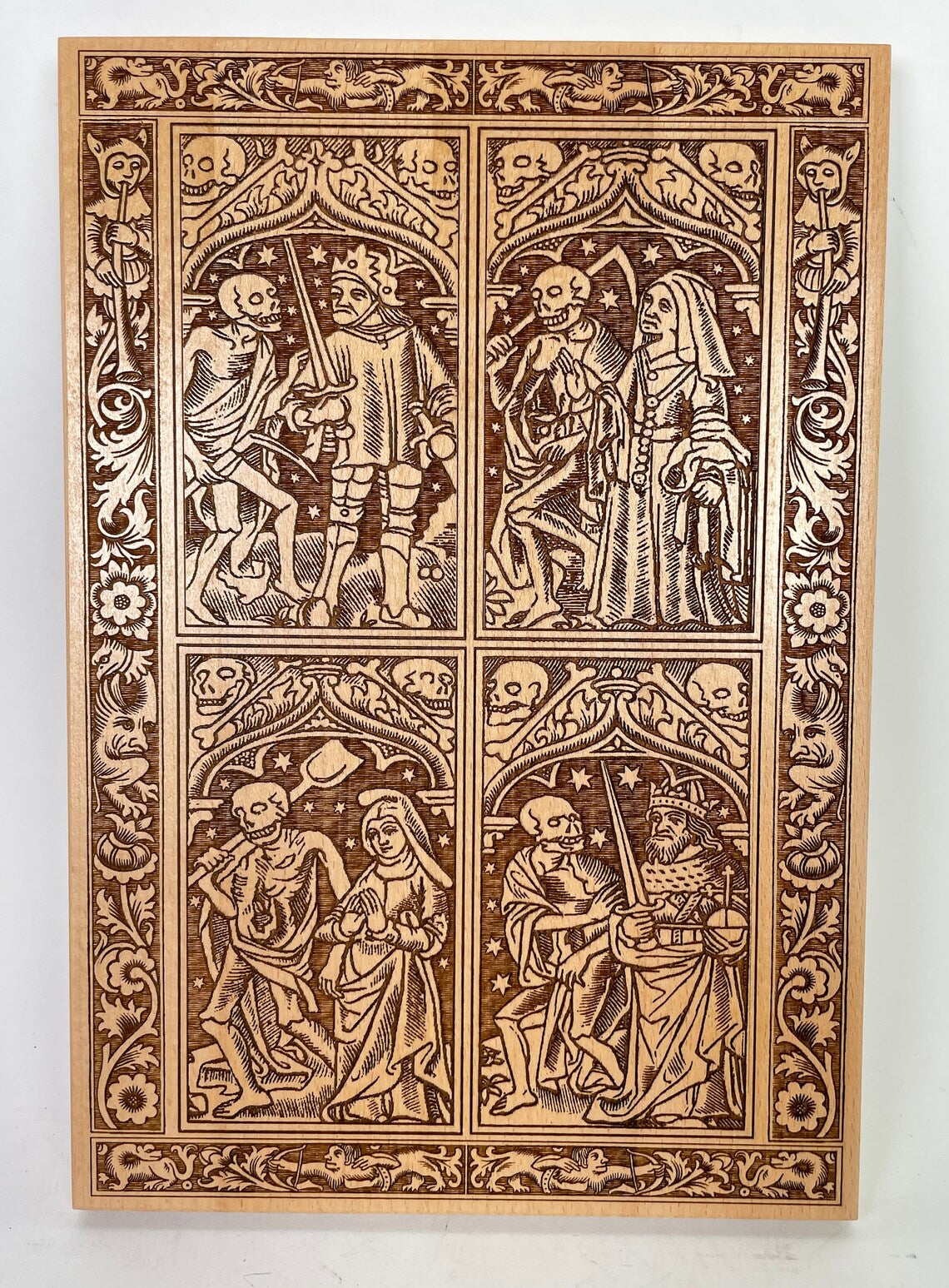 Medieval woodcut Dance of Death wall decor inspired from Hans Holbein, Magic art, Occult wall art, Samael,  gothic home decor.