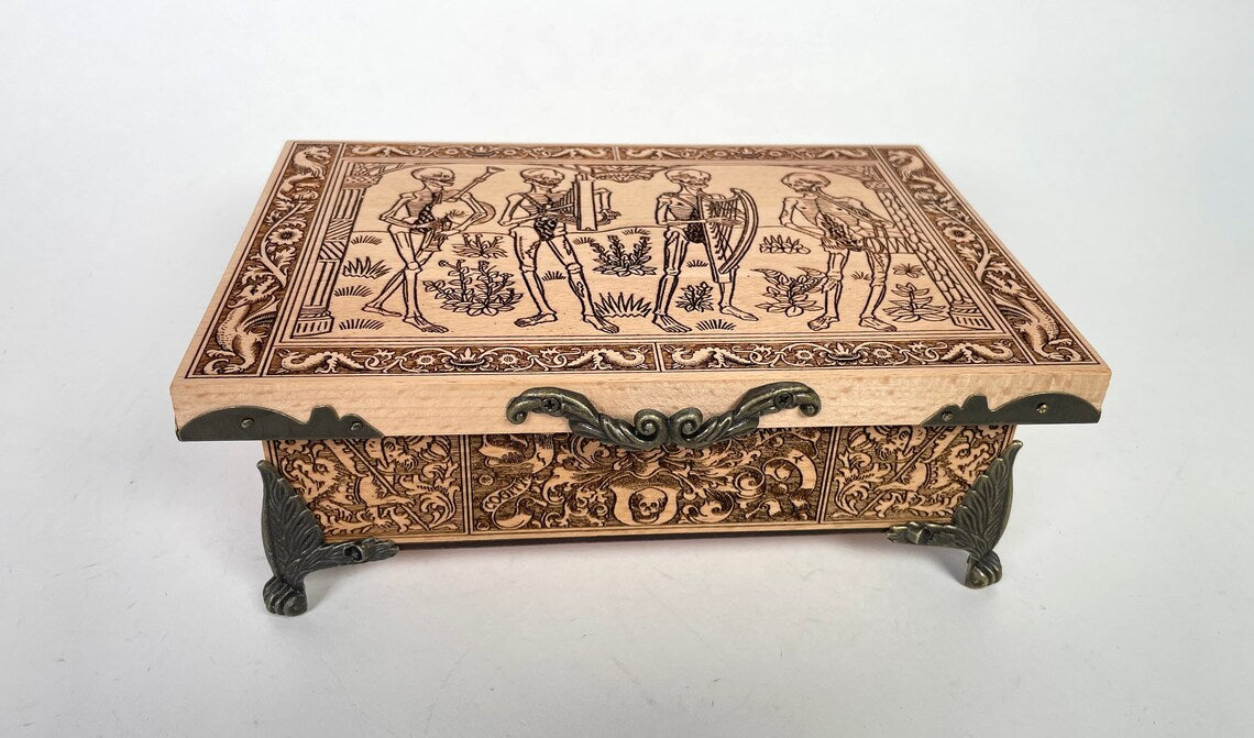 Danse macabre Jewelry box, Medieval woodcut Dance of Death inspired from Hans Holbein, Magic art, Occult gothic home decor, Esoteric tarot. - Forgotten Engravings