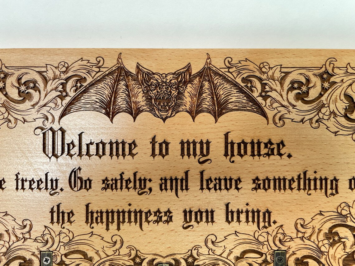 dracula home decor  engraved on wood welcome sign 