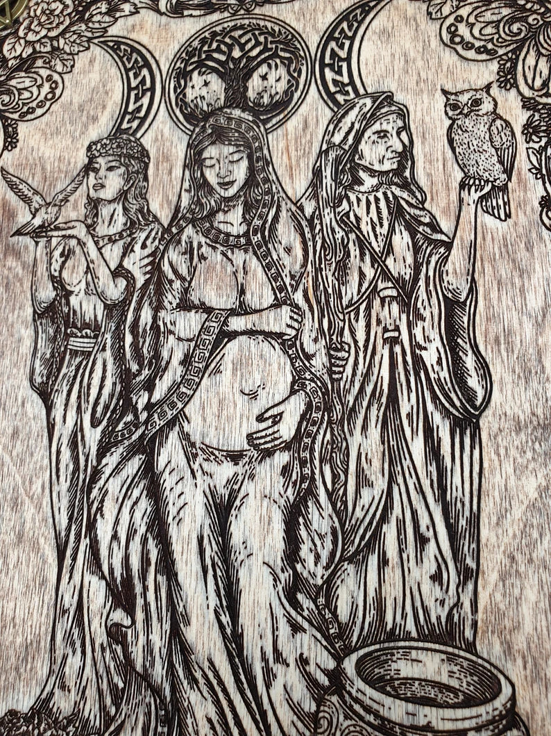 Wiccan decor, Triple moon goddess, Witchcraft Occult Hecate altar tile, wall decor laser engraved, triple moon goddess decor. - Forgotten Engravings wiccan-decor-triple-moon-goddess-witchcraf