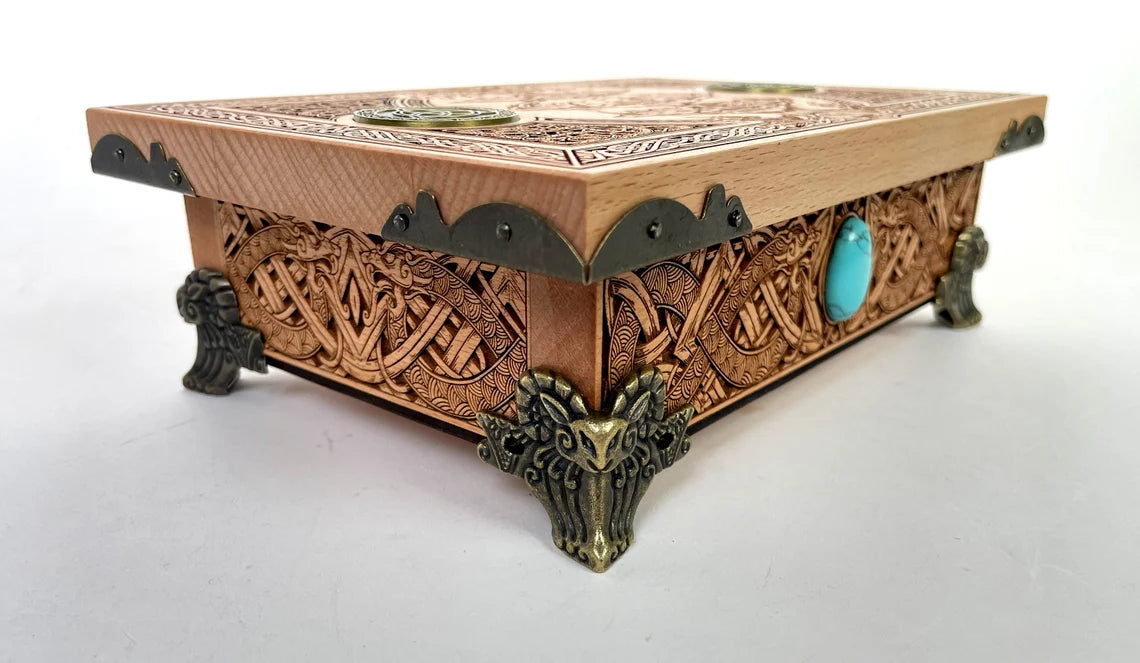 Original altar viking Yggdrasil and the nine realms viking box Tree of life, jewelry norse mythology box viking gift made of solid wood.