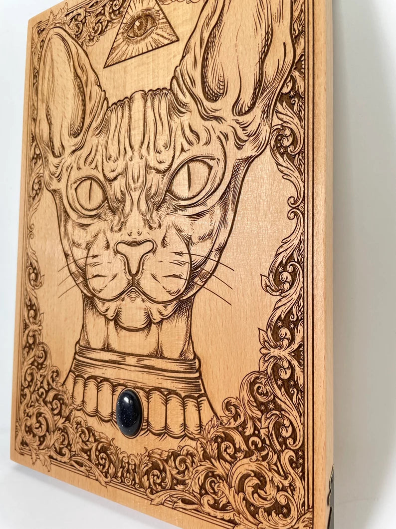 Sphynx cat wall decor, Third eye Sphynx cat art engraved, witchy decor 3rd eye mystical sphynx cat gift, occult art. - Forgotten Engravings sphynx-cat-wall-decor-third-eye-sphynx-cat-art-engr