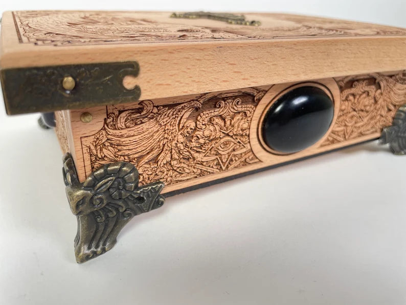 Engraved TAROT box wood , wooden box with demons, ars goetia demon tarot oracle box made from solid wood, tarot storage box. - Forgotten Engravings engraved-tarot-box-wood-wooden-box-with-dem
