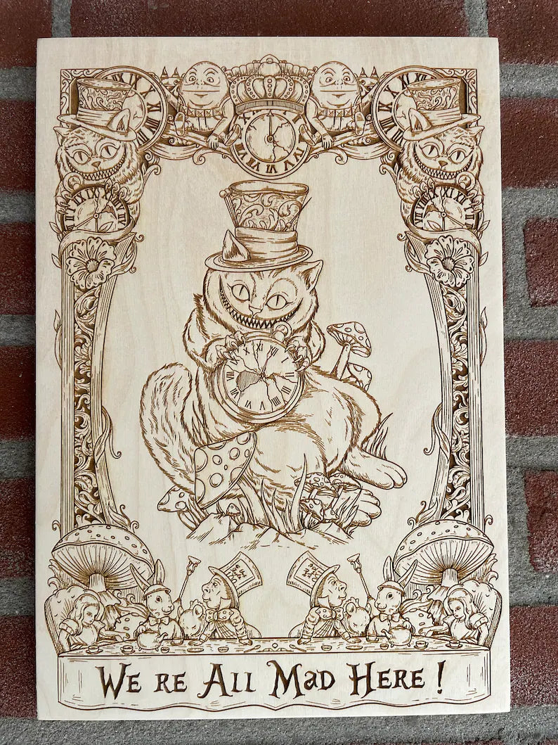 Cheshire Cat, Alice In Wonderland Wall Art, Engraved Cheshire Cat Wall Art Decor, wonderland gift Decor. - Forgotten Engravings cheshire-cat-alice-in-wonderland-wall-art-engraved-cheshire-cat