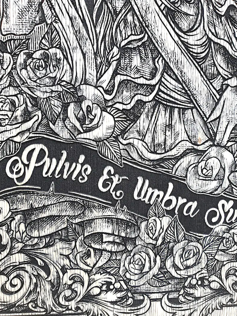 Santa Muerte art engraved on wood, Dia de los Muertos, Pulvis et umbra sumus, gothic home decor, Santa Muerte, gothic art. - Forgotten Engravings santa-muerte-art-engraved-on-wood-dia-de-los-