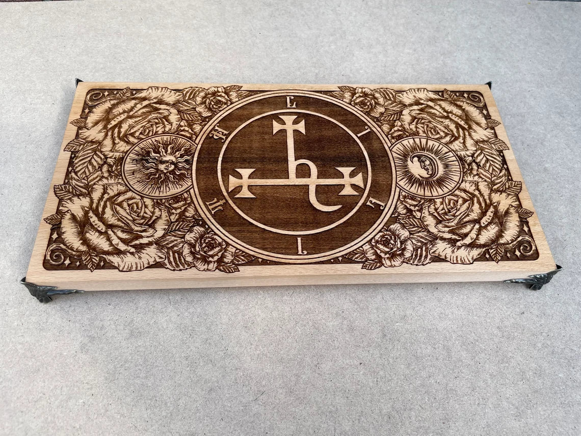 Lilith Sigil altar wooden Ritual Table, Altar Offering Table, Sigil of Lilith, Altar Table carved, witchy gift, engraved on wood, Divination.