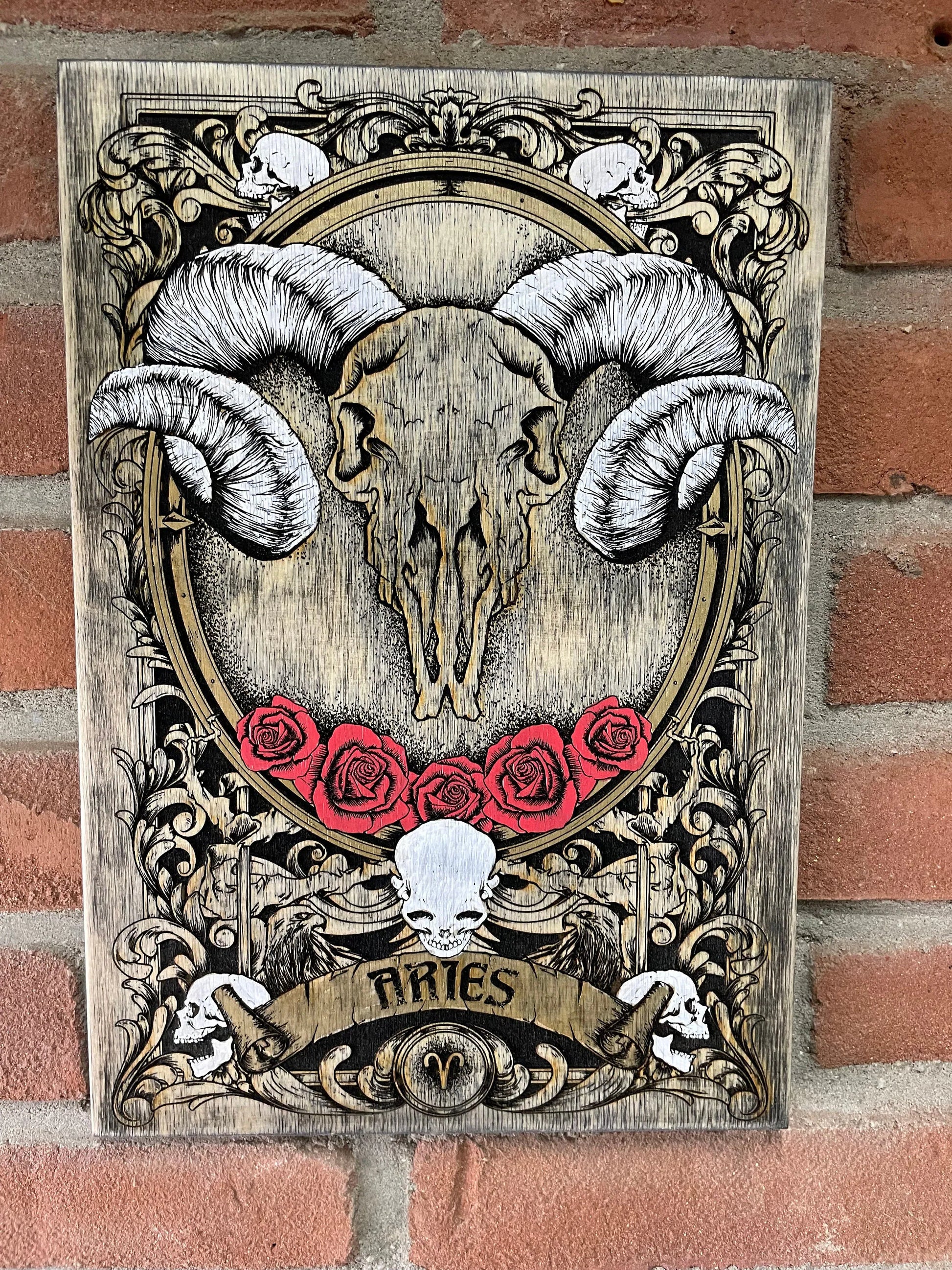 Aries Zodiac Symbol Wood Plaque Horoscope Wood Carving Sign Custom Gift Wall Hanging Figure Astrology Spirituality Personalized Wall gothic. - Forgotten Engravings aries-zodiac-symbol-wood-pl