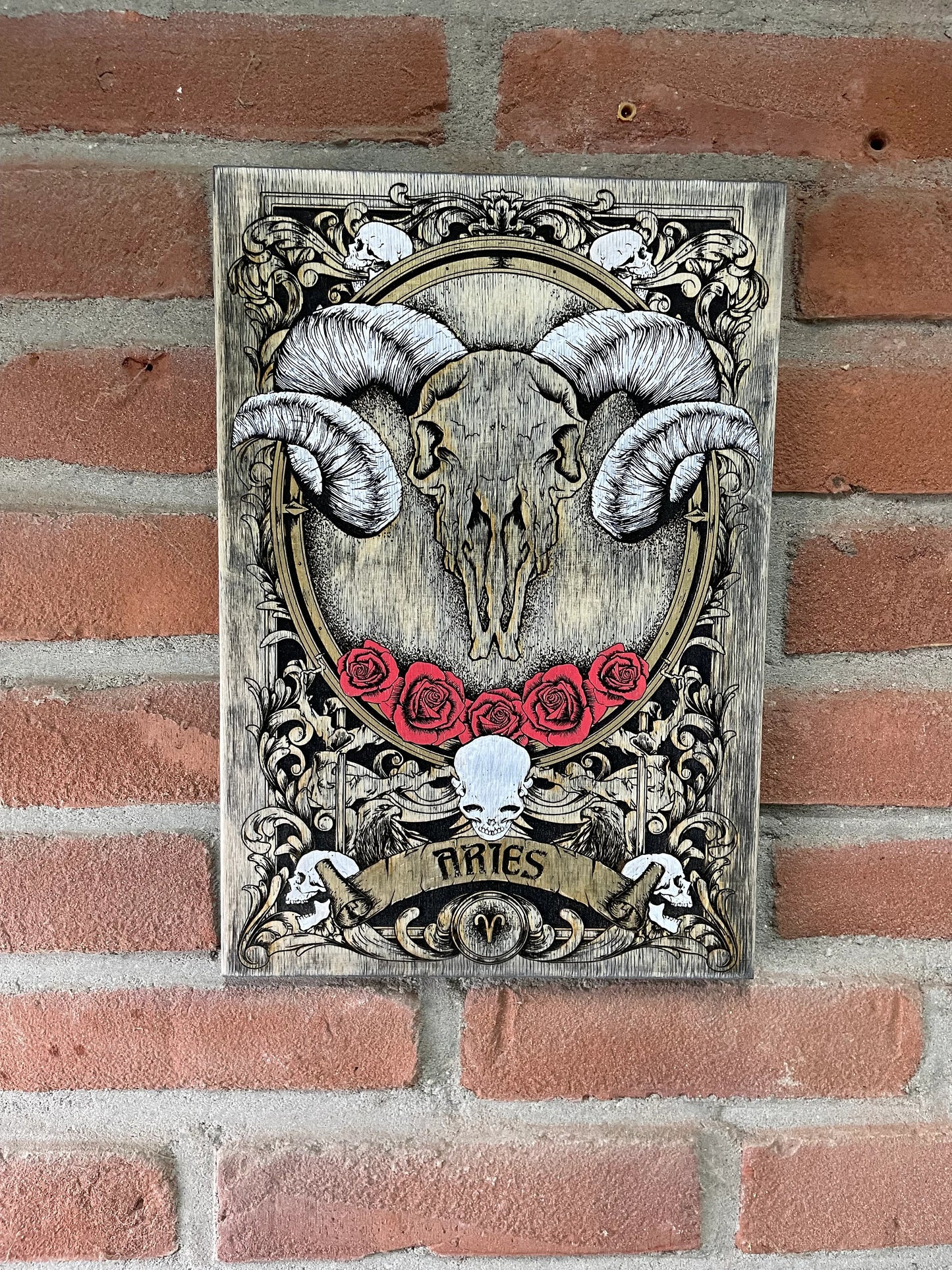 Aries Zodiac Symbol Wood Plaque Horoscope Wood Carving Sign Custom Gift Wall Hanging Figure Astrology Spirituality Personalized Wall gothic. - Forgotten Engravings aries-zodiac-symbol-wood-pl