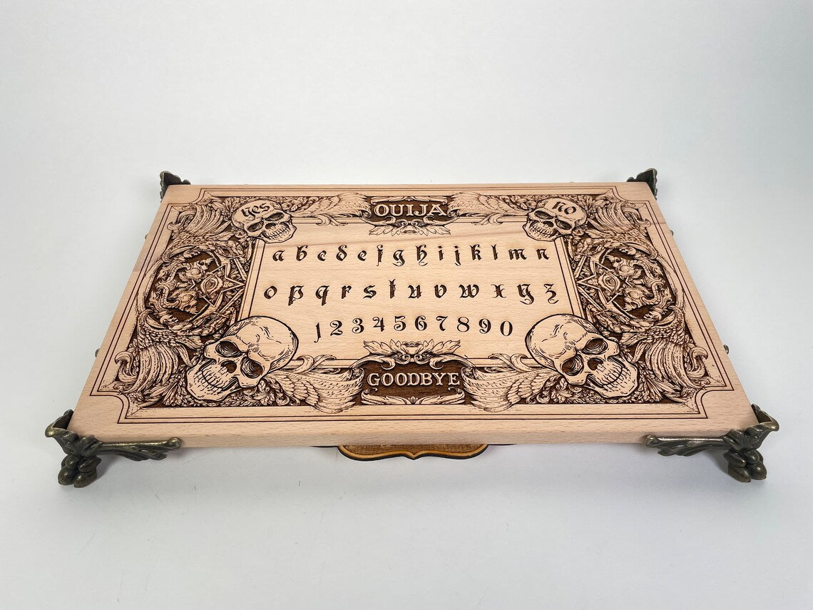Ouija board with demons and skulls, wooden engraving Luxury edition, wood gothic skull spirit board. - Forgotten Engravings ouija-board-with-demons-and-skulls-wooden-engraving-luxury-edition-