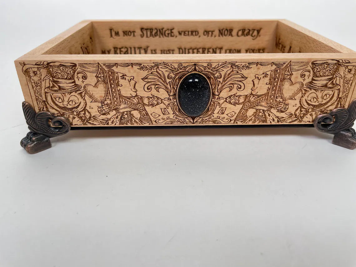 Alice in wonderland small valet tray, gift, Lewis Carroll valet tray of solid wood, the Cheshire Cat, the Caterpillar, and the White Rabbit. - Forgotten Engravings alice-in-wonderland-small-v