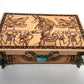 Egyptian tarot box with Anubis engraved on solid wood, handmade tarot deck storage chest with hieroglyphic artwork

