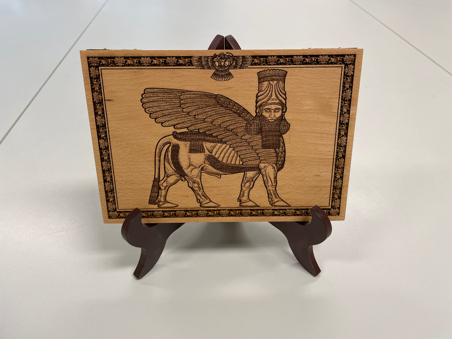 Anunnaki Lamassu wall decor engraved in solid beech wood ancient Assyrian winged guardian by forgotten Engravings