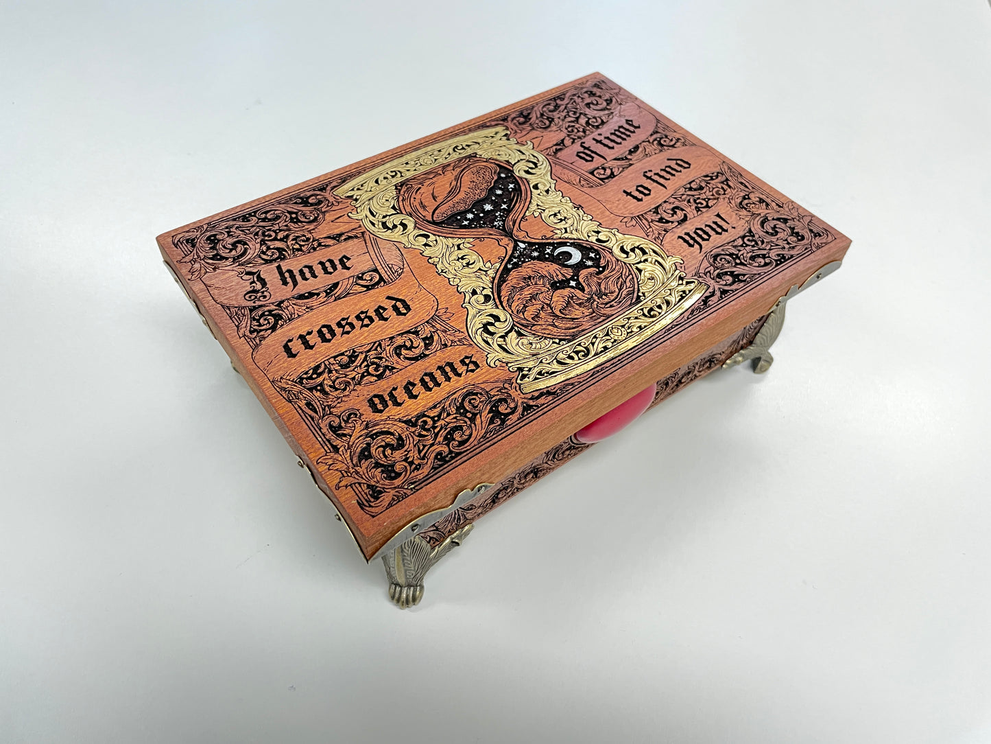 Bram Stoker Dracula jewelry box engraved solid mahogany with quote I have crossed oceans of time to find you
