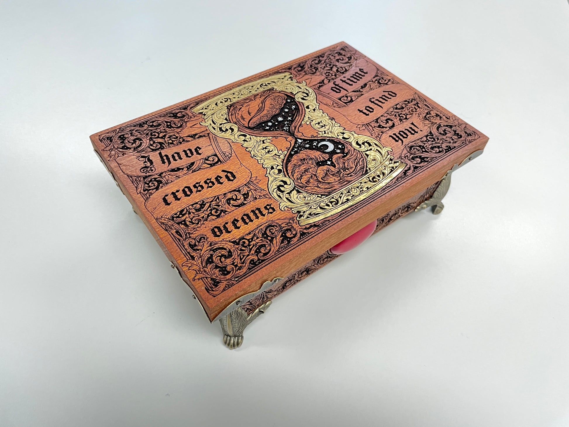 Bram Stoker Dracula jewelry box engraved solid mahogany with quote I have crossed oceans of time to find you
