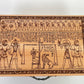 Egyptian Tarot box wood engraved with weighing of the heart and hieroglyphs deck holder in solid wood, Egyptian art wooden tarot storage box. - Forgotten Engravings