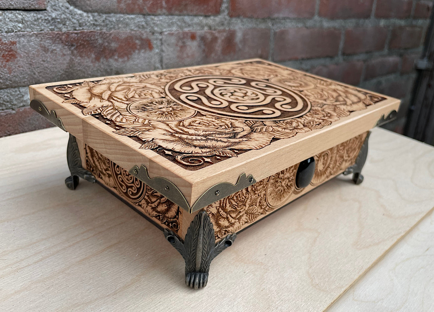 Hecate altar box engraved on solid wood with ritual sigil handmade Netherlands ships to USA

