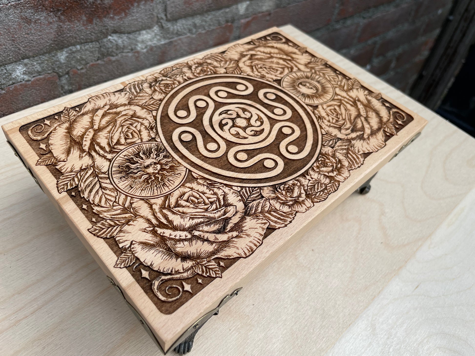 Hecate altar box engraved on solid wood handmade Netherlands ships to USA
