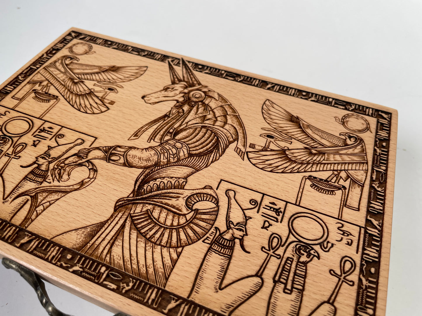 Egyptian Tarot Box with Anubis – Handmade Engraved Wooden Tarot Deck Storage Chest