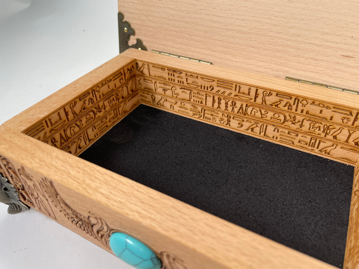 Egyptian Tarot Box with Anubis – Handmade Engraved Wooden Tarot Deck Storage Chest