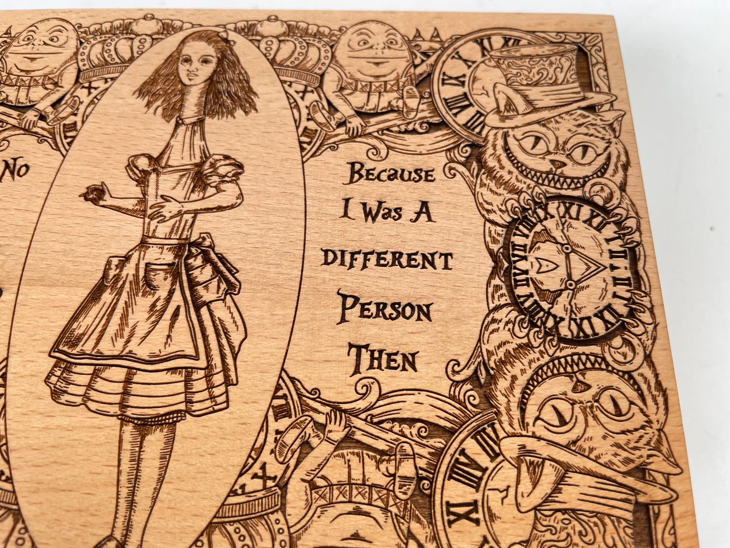 Alice in Wonderland gift Wooden Jewelry Box ,Decor Tarot Holder Deck Box Engraved Wooden for Crystals Lewis Carroll Wonderland Gifts