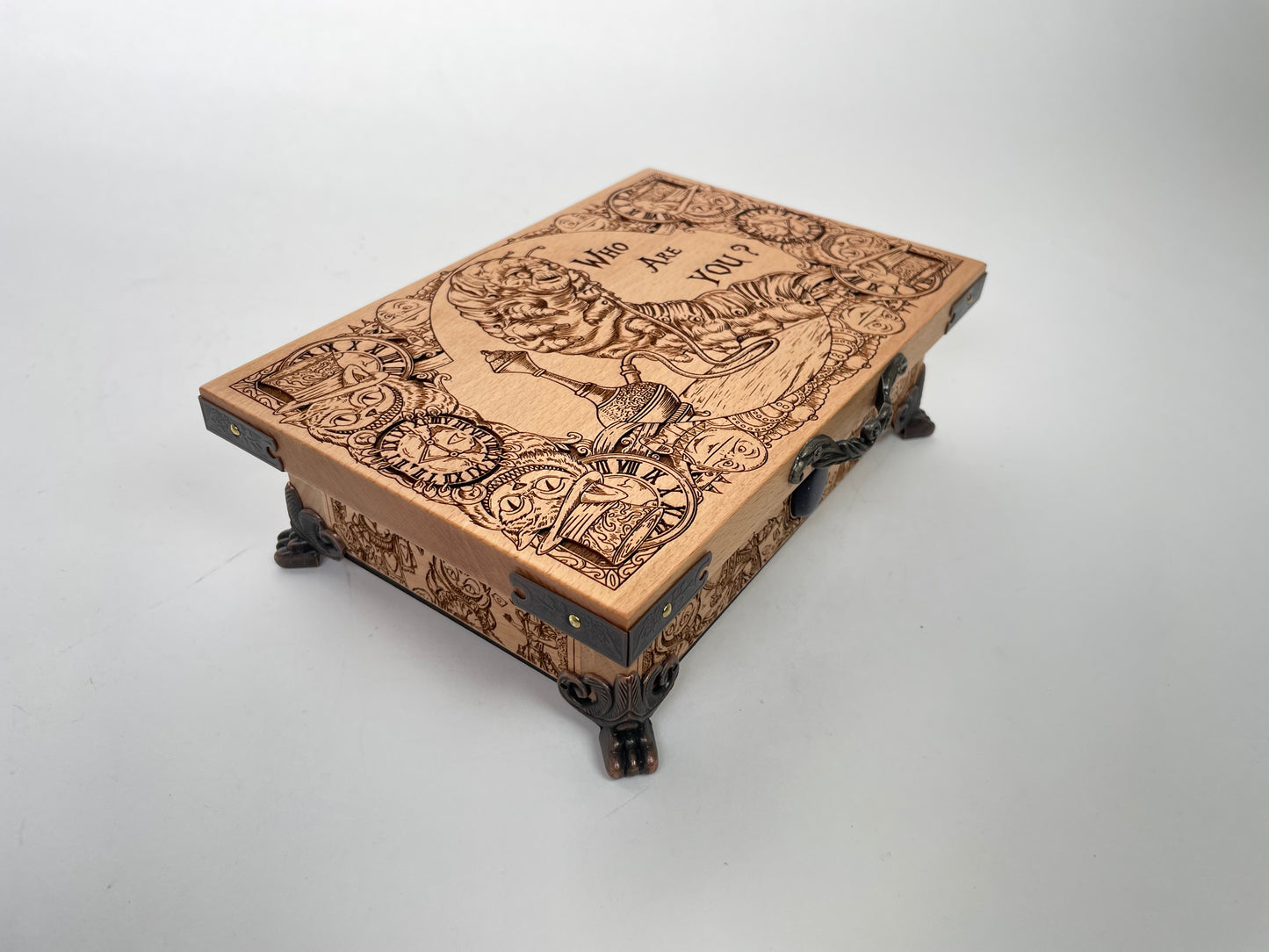 Alice in Wonderland Wooden Keepsake Box – “Who Are You?” Engraved Gift for Fans & Collectors