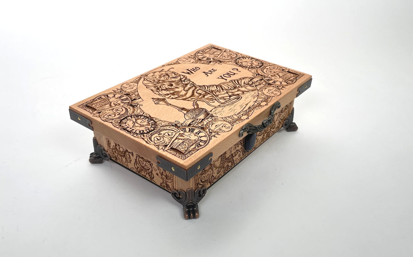Alice in Wonderland Wooden Keepsake Box – “Who Are You?” Engraved Gift for Fans & Collectors