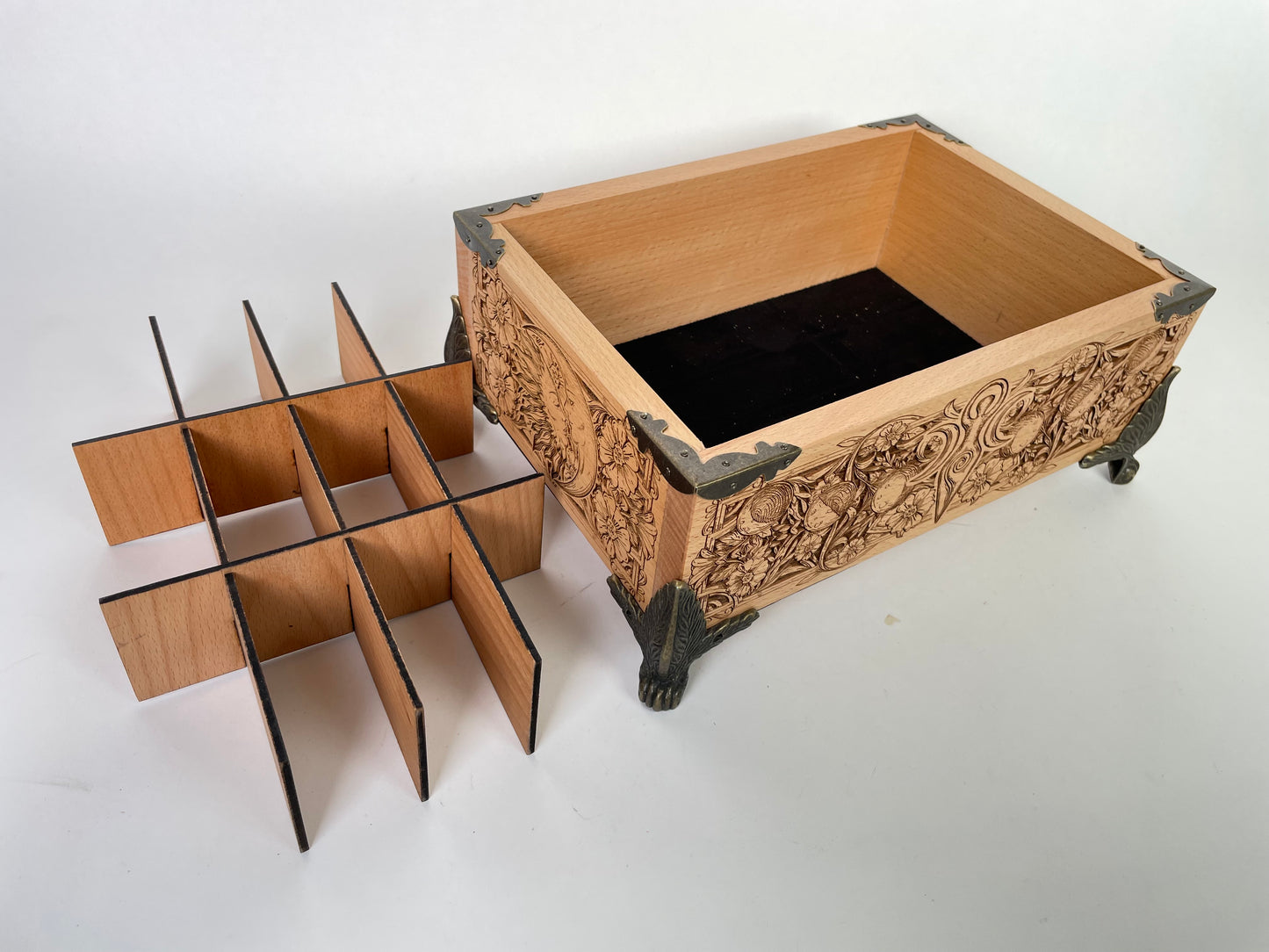 Tarot Deck Organizer – 12-Slot Solid Wood Multiple Deck Storage with Triple Moon Goddess & Sun/Moon Engraving