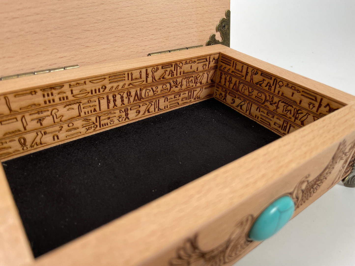 Bastet Egyptian Altar Table with Storage – Engraved Wooden Ritual Table & Tarot Deck Holder with Hieroglyphs