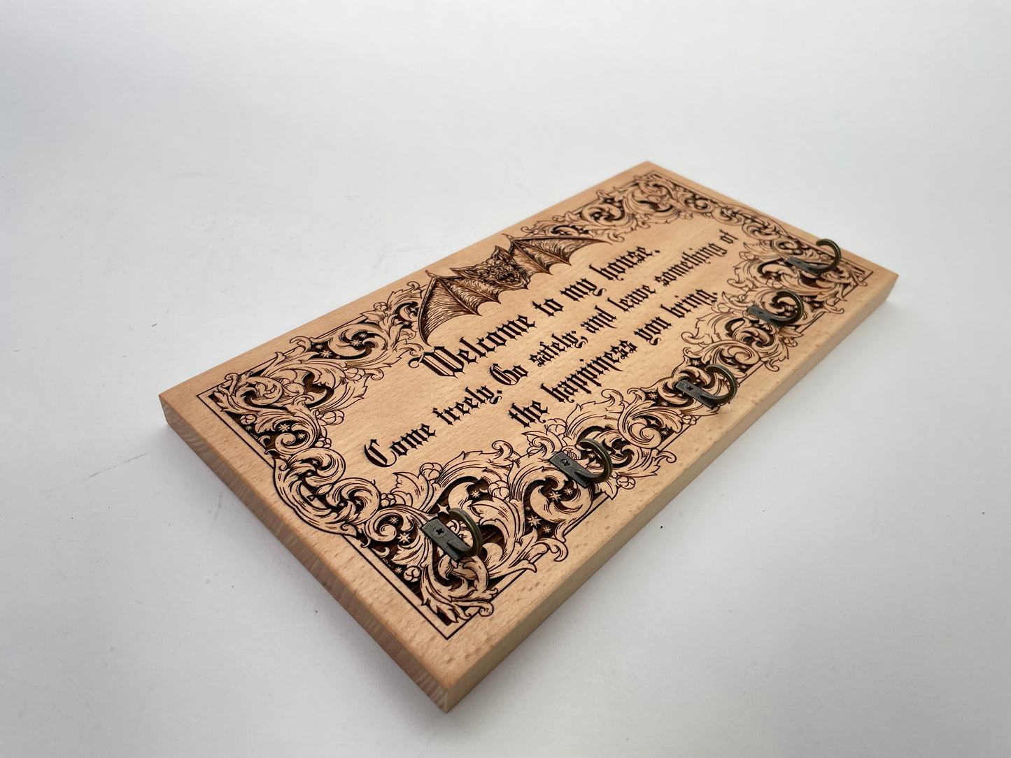 Dracula Quote Welcome Key Holder – “Welcome to My House” Engraved Wooden Wall Sign