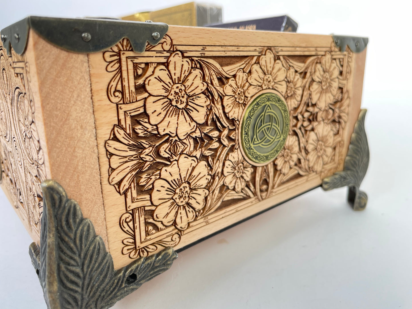 Tree of life Witchcraft Multiple Deck Organizer – Wooden Tarot & Oracle Storage Box with 12 Slots