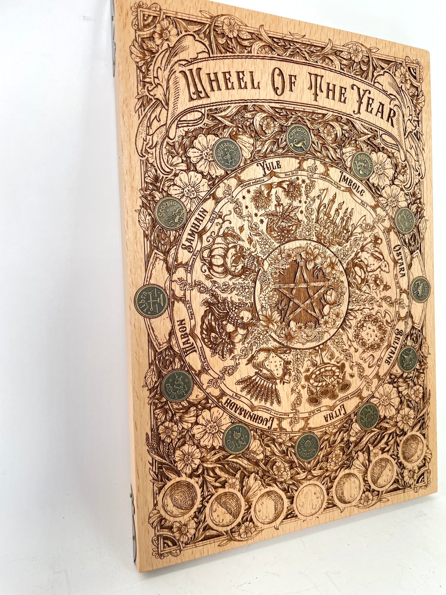 Wheel of the Year Wiccan Wall Art – Solid Wood Seasonal Pagan Calendar