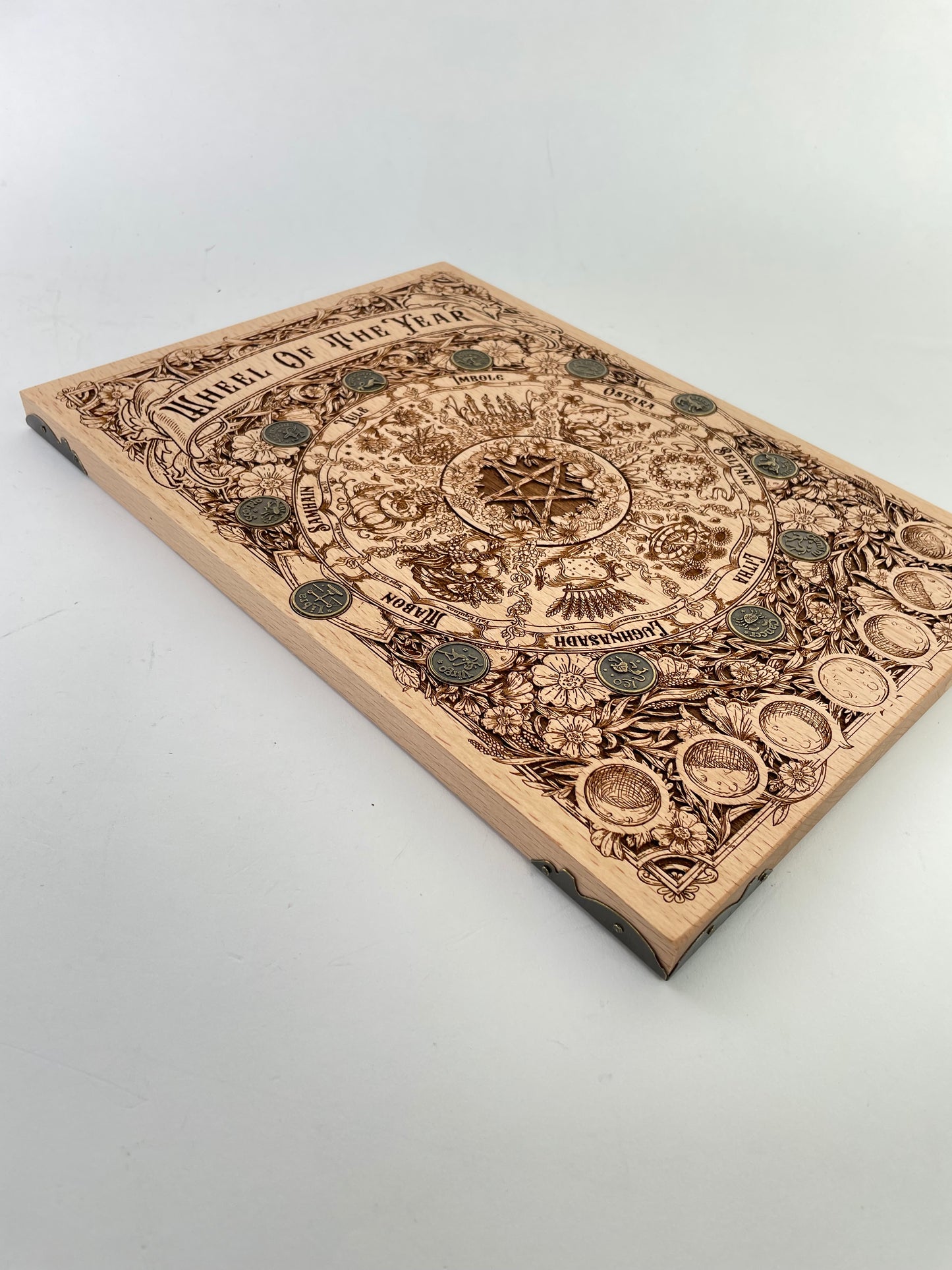 Wheel of the Year Wiccan Wall Art – Solid Wood Seasonal Pagan Calendar